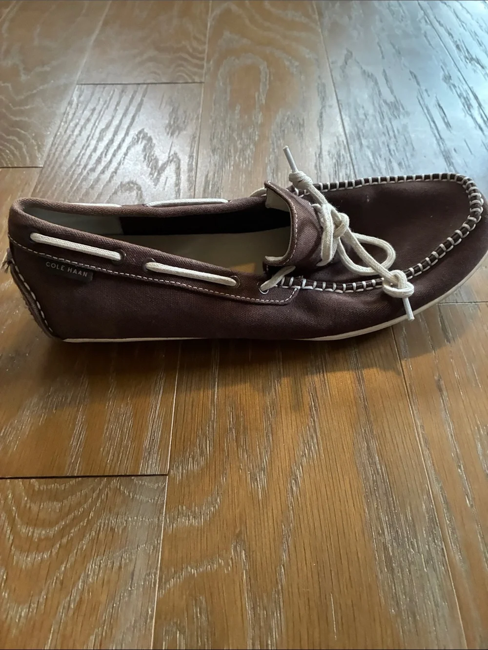 Cole Haan Brown Canvas Boat Shoes with White Laces